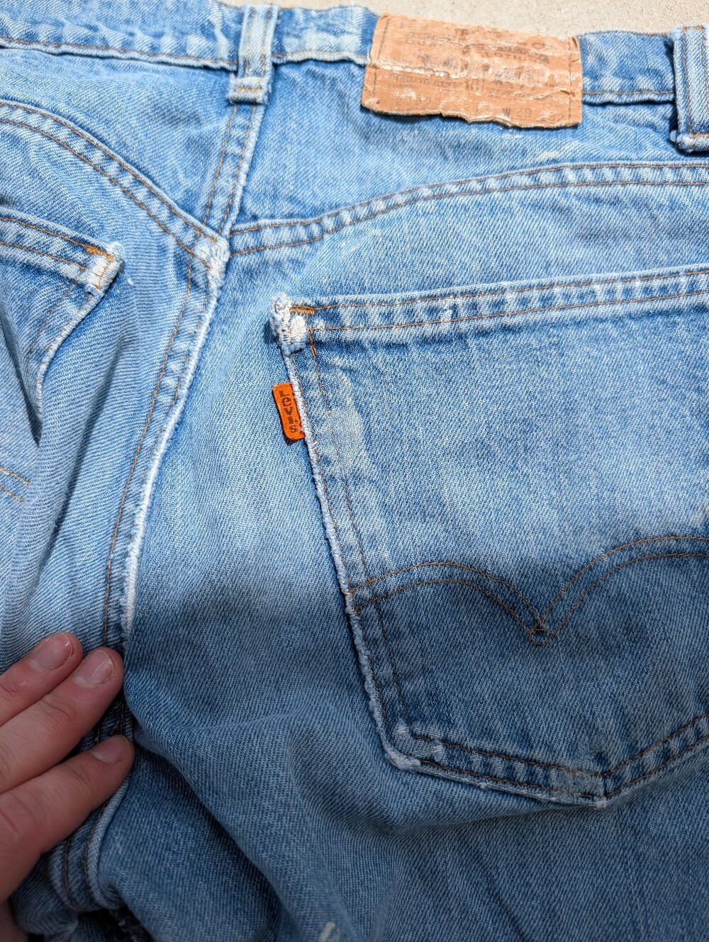 Vintage '70s Levi's 505 Orange Tab Talon Authentic Heavily Distressed Denim Vtg